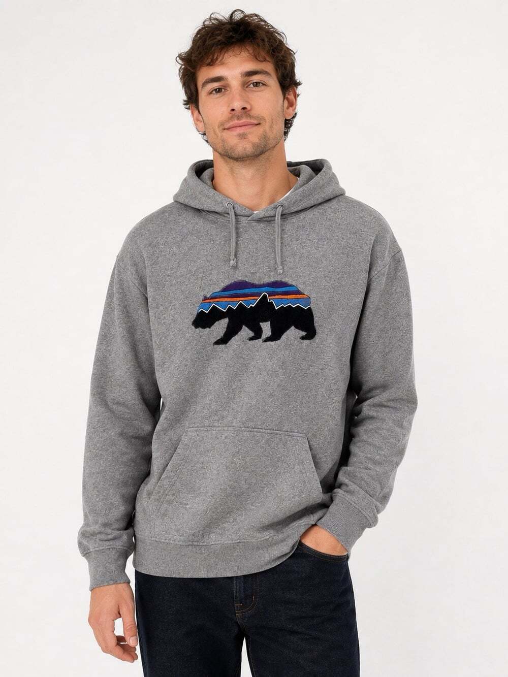 Patagonia Fitz Roy Bear Uprisal Hoodie Mens XL Gray Graphic Pullover Sweatshirt